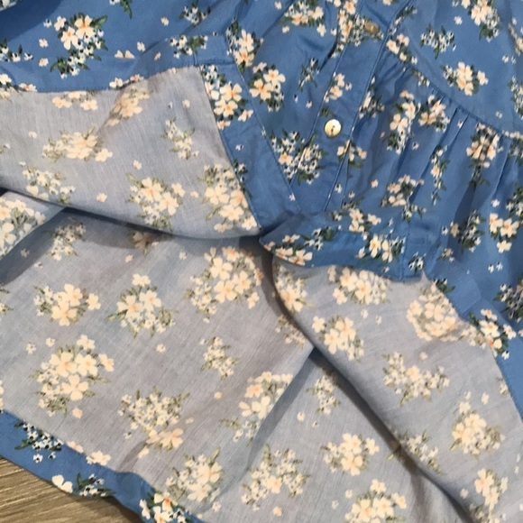 Badgley Mischka Robin Egg Blue Floral Over Sized Tiered Boho 3/4 Sleeve Dress - Picture 7 of 12